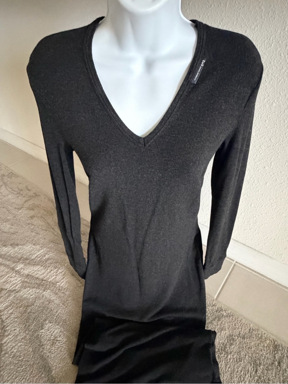 Dolce & Gabbana Men's V-Neck Maxi Sweater Dress in Charcoal S-M